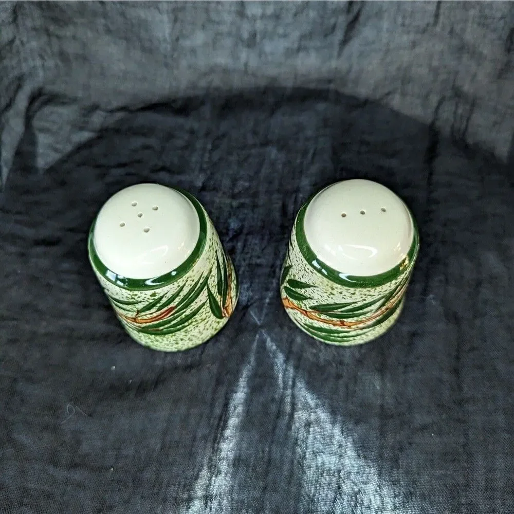 Vintage Bamboo Salt And Pepper Shakers Set Ceramic Hand Painted